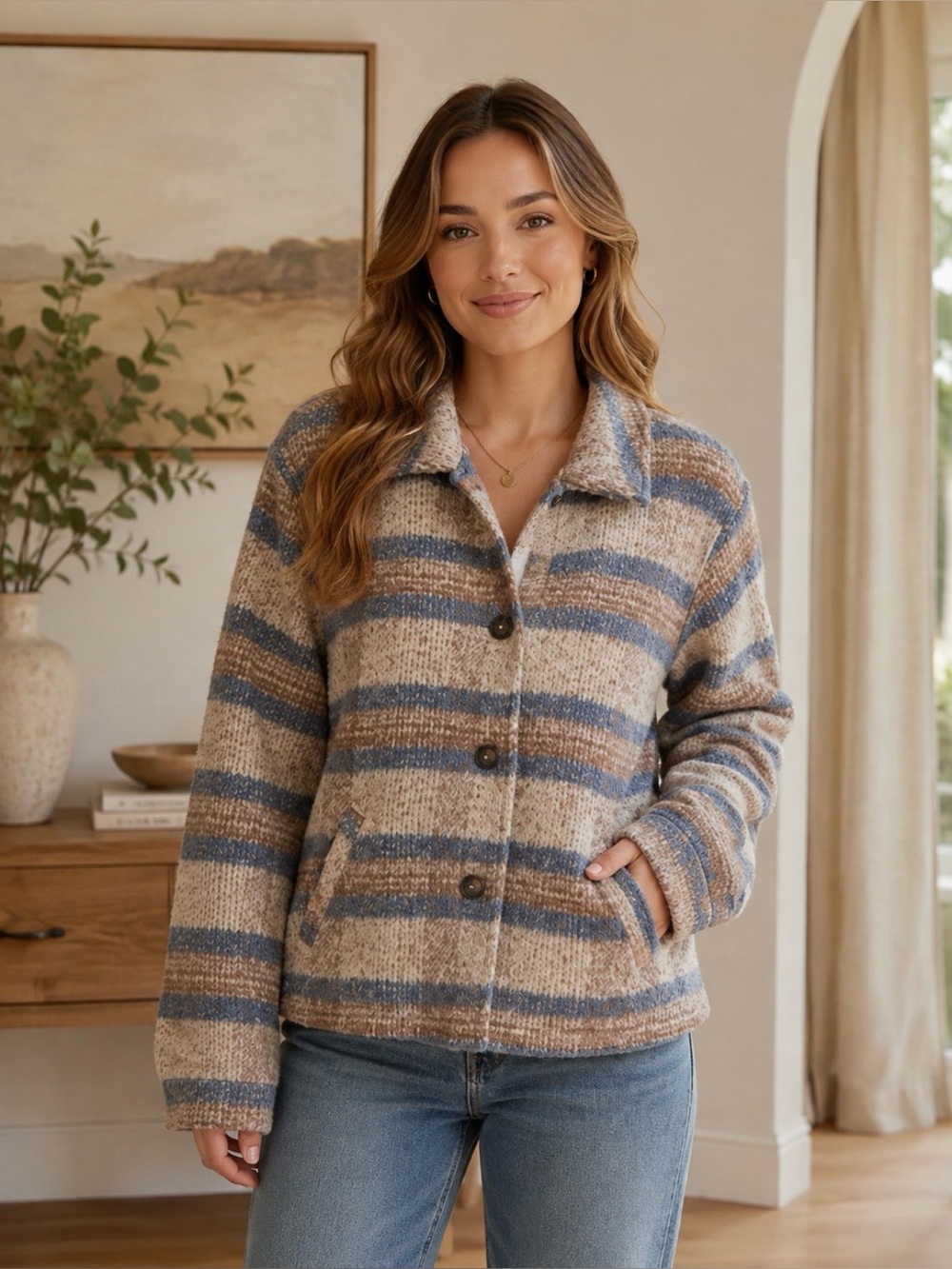 And Now This Blue & Brown Plaid Teddy Jacket - Picture 1 of 7
